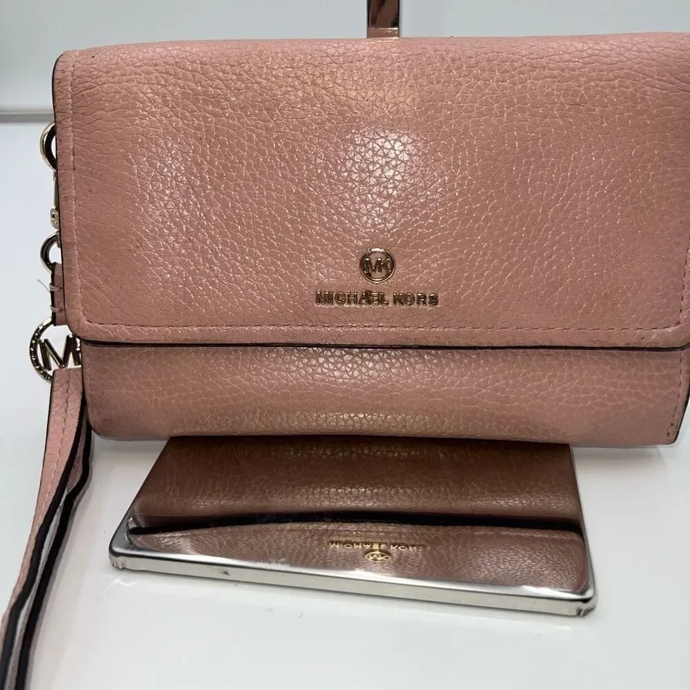 Michael Kors Long Wallet/Phone Holder Wristlet in Blush Soft Leather